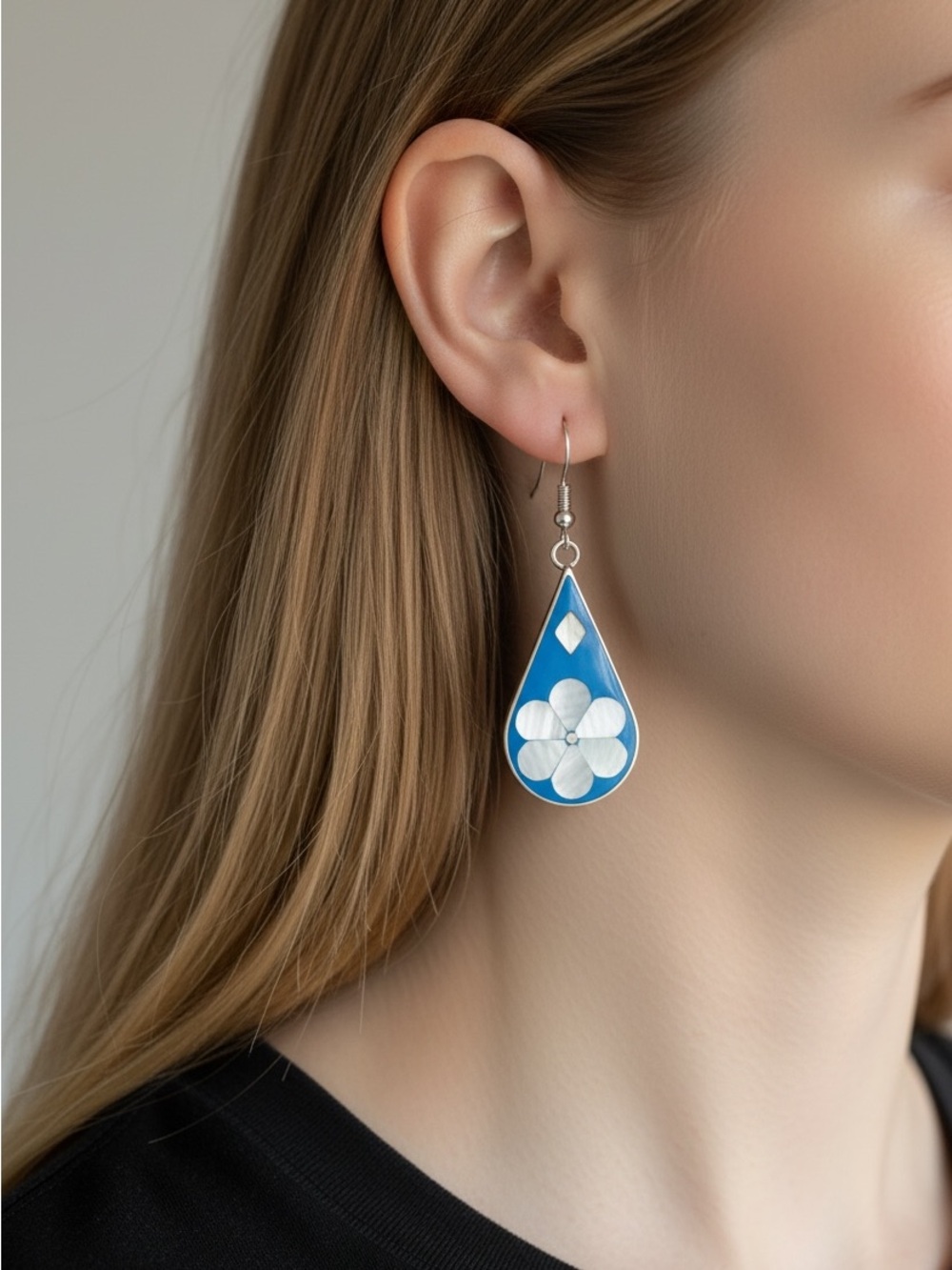 9/20 Blue Teardrop Floral Dangle Earrings - Women Jewelry